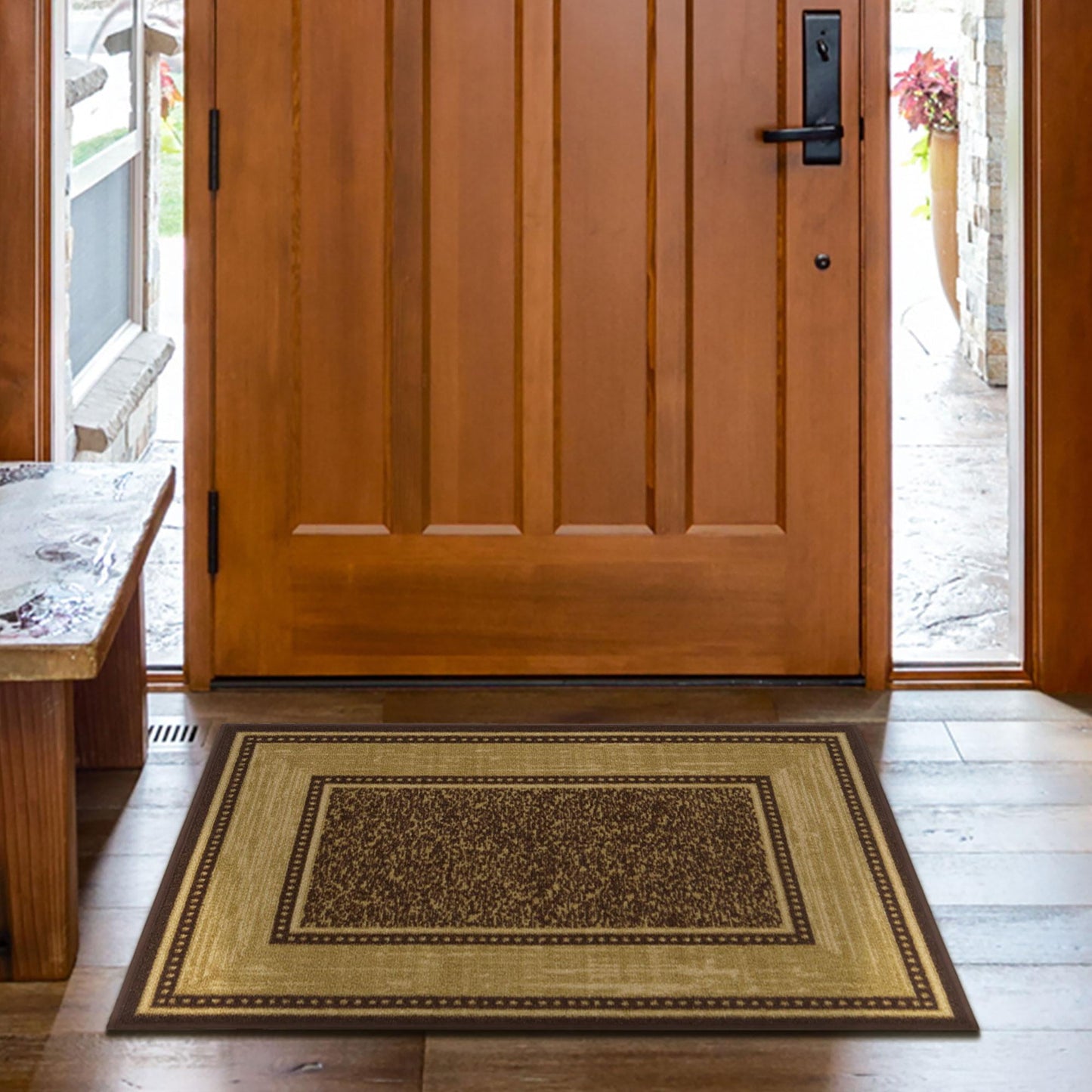 Ottomanson Machine Washable Non-Slip Rubberback Bordered 2x3 Indoor Area Rug, 2'3" x 3', Brown