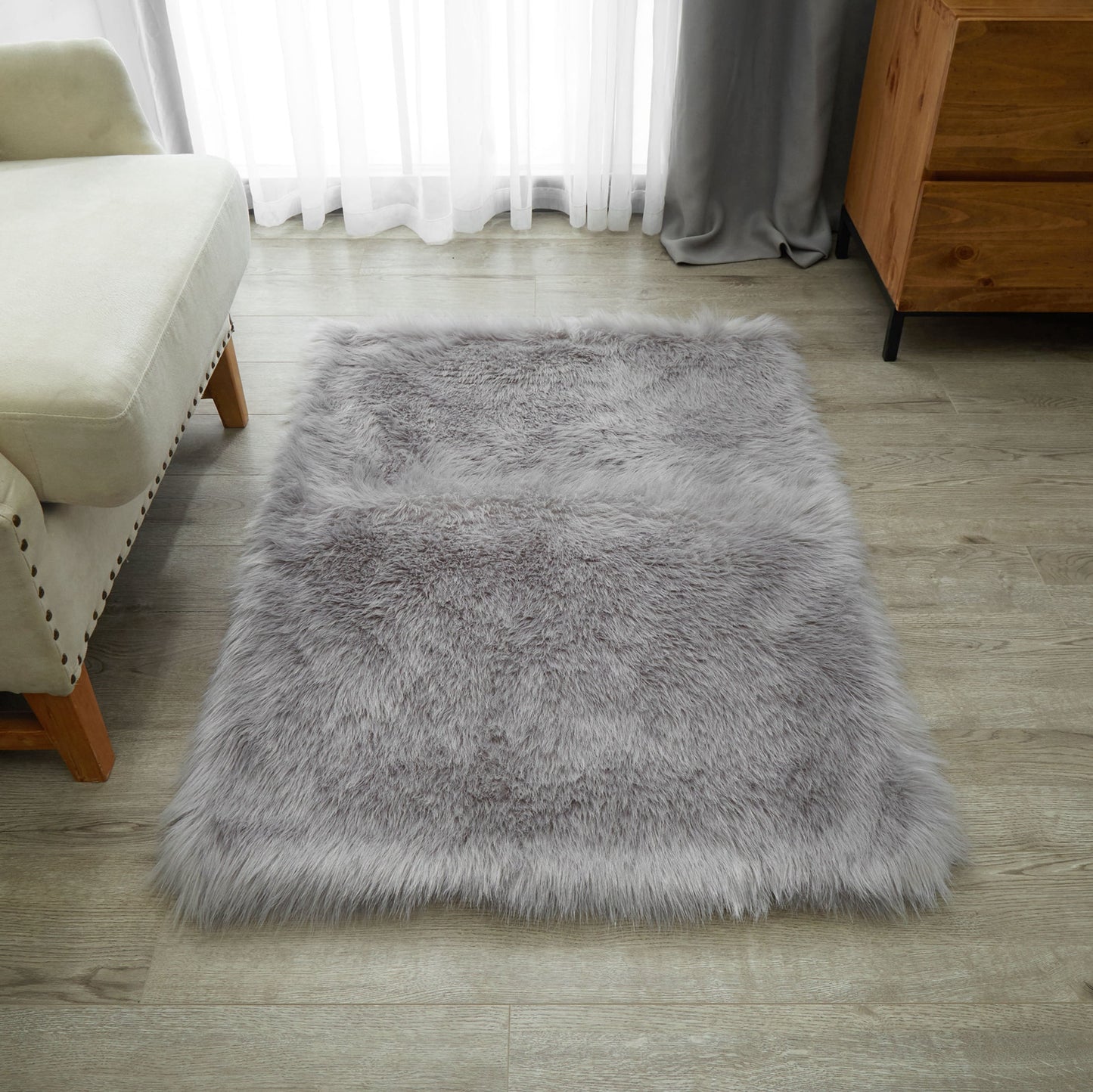 Mainstays Grey Faux Fur Non-Skid Fluffy Floor Rug for living room , 30"x46"