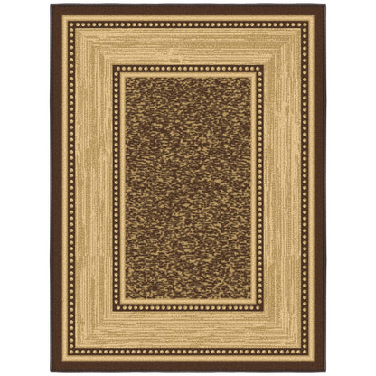 Ottomanson Machine Washable Non-Slip Rubberback Bordered 2x3 Indoor Area Rug, 2'3" x 3', Brown