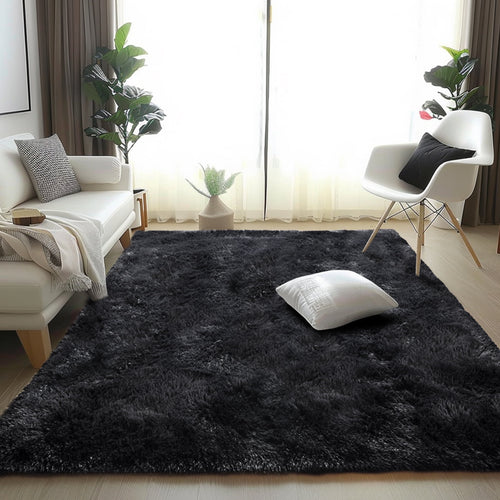 4'x6' Black Fuzzy Area Rug,Soft Cozy Rug for Living Room, Bedroom ,Thick Pile Rug Indoor,Shaggy Floor Carpet